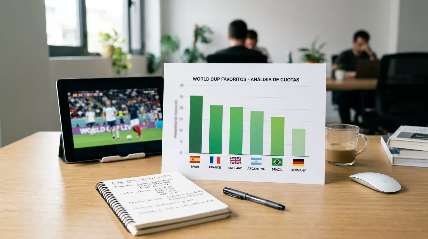 Pantalla mostrando diferentes mercados de apuestas para partidos del Mundial